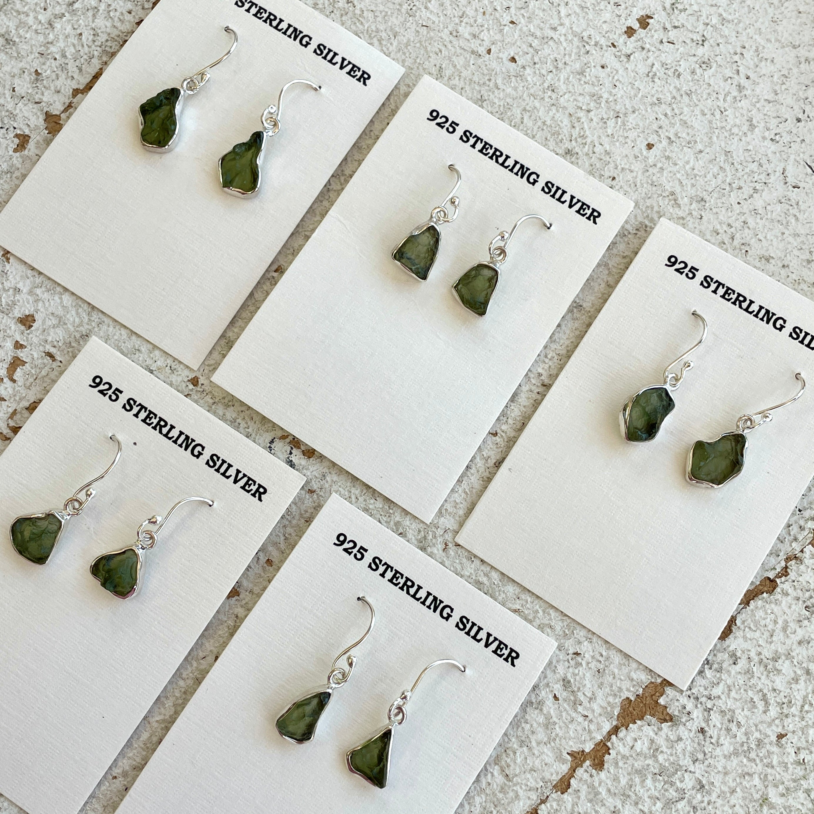 Moldavite Earrings - Silver Lined Moldavite Earrings - Silver Lined